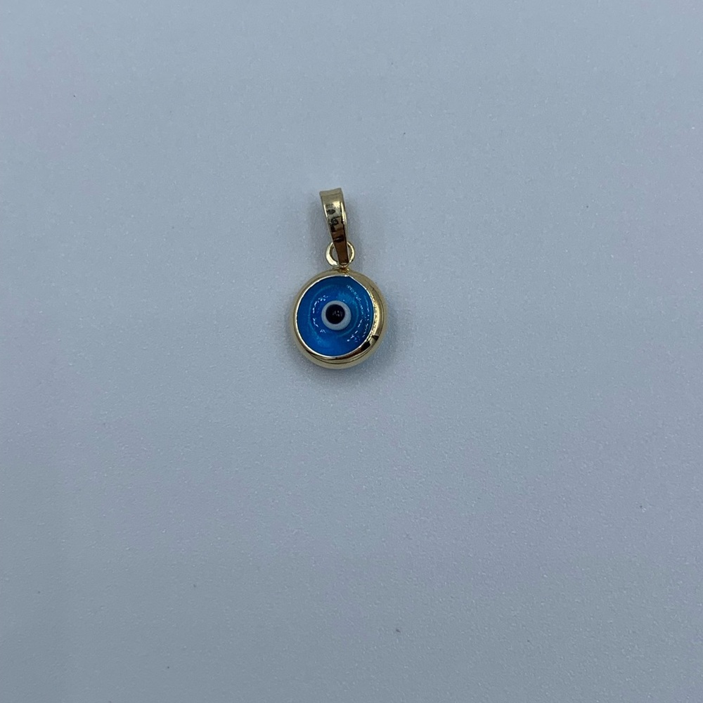 10K Yellow Gold 9mm Evil Eye Pendant, 4mm thickness pendant - Picture 3 of 3